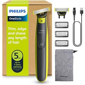 Philips OneBlade 360 Autentico Regolabarba e rasoio elettrico, 2x 360 lame, 3x pettine per barba (1, 3, 5 mm), QP2724/31