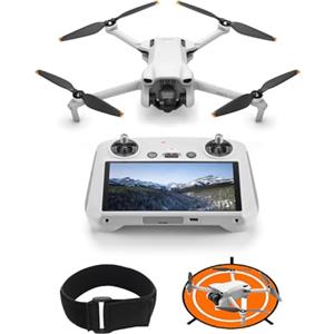 DJI Mini 3 (con DJI RC) Bundle- Mini Drone con Fotocamera Leggero e Pieghevole con Video in 4K HDR, Autonomia di 38 Minuti, C0 (Drone Landing Pad+fascia elastica)