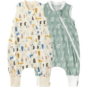 Duomiaomiao Sacco nanna Confezione da 2 sacchi a pelo con piedi, 0,5 Tog, per bambini, in cotone leggero, di alta qualità, adatto per bambini dai 6-12 mesi