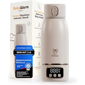 BEBELUX Scaldasalatte elettrico per bambini da viaggio, ricarica rapida da 36 W, senza BPA, perfetta regolazione della temperatura, senza germi e a prova di perdite, batteria a lunga durata (beige)