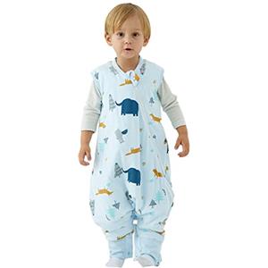 Duomiaomiao Sacco nanna invernale con piedi, Sommersacco a pelo con piedi tutto l'anno, 100% cotone sacco a pelo invernale con, sacco nanna 2,5 tog(Giungla di elefanti/6-12 mesi)