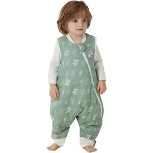 Duomiaomiao 2.5 TOG Sacco a pelo con piedi invernale，100% cotone，Sacco nanna per Bambini（Foglie verdi/2-3 anni）