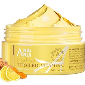 ANAI RUI ANAiRUi Maschera All'argilla Vitamina C Curcuma per Acne e Macchie Scure, Maschera Facciale per Punti Neri, Pori, Rughe, Maschera Idratante, Chiarificante e Detergente Cura della Pelle, 120g