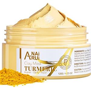 ANAI RUI ANAiRUi Maschera Viso alla Vitamina C ed E alla Curcuma, Maschera Viso all'argilla, Controllo dell'acne e Affinamento dei Pori, Pulizia, Idratazione, Nutrimento del Viso, Pelle Luminosa, 120 g
