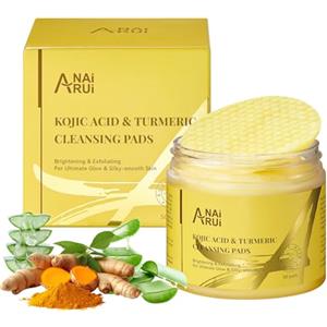 ANAI RUI ANAiRUi Pads Detergenti al Curcuma e Acido Kojico per il Viso, Esfolianti al Curcuma con Niacinamide, Salicilato, Cura della Pelle per una Pulizia Profonda, Combatte l'Acne, 50 Pezzi