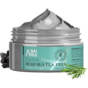 ANAI RUI ANAiRUi Maschera di fango all'albero del tè del Mar Morto, maschera di argilla per la cura della pelle con carbone attivo e olio dell'albero del tè per donne e uomini, 120g