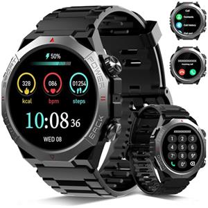 Qecnato Smartwatch Uomo Militare, 1.39" HD Orologio Smart watch con Chiamate Bluetooth, Tracker Attività con Sonno/Cardiofrequenzimetro, 110+ Modalità Sportive, IP68 Impermeabile per Android iOS, Nero