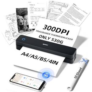 iDPRT MT610 Pro Stampante Portatile A4, Stampante Termica Densità di 300 DPI Compatibile con Laptop/PC, iOS/Android, Smartphone via Wireless Bluetooth, Mac/Windows via USB, Colore Nero