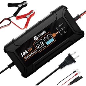 DCHOUSE Caricabatterie 12V 10A, Caricabatterie intelligente 14.6V per batterie al litio e Piombo-Acido, Batterie Mantenitore e Desolfatatore Automatico, Con Display LCD per Auto, Moto, Camper e Barche