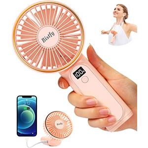 Bistfy Ventilatore Portatile 5200mAh Ultra Silenzioso 6 Velocità USB C Mini Ventilatori da Tavolo con LCD Display, 180° Pieghevole con Cordino come Ventilatore da Collo