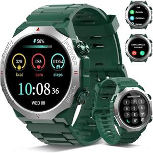 Qecnato Smartwatch Uomo Militare, 1.39" HD Orologio Smart watch con Chiamate Bluetooth, Tracker Attività con Sonno/Cardiofrequenzimetro, 110+ Modalità Sportive, IP68 Impermeabile, Verde