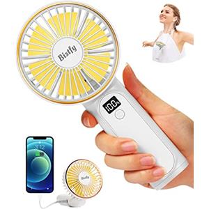 Bistfy Ventilatore Portatile 5200mAh Ultra Silenzioso 6 Velocità USB C Mini Ventilatori da Tavolo con LCD Display, 180° Pieghevole con Cordino come Ventilatore da Collo