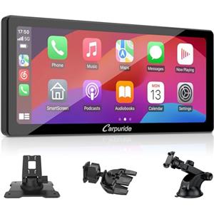 Carpuride W103 Pro con trasmissione Bluetooth wireless, autoradio portatile Carplay e Android Auto, touch screen 1080P da 10,3 pollici, Mirror Link/GPS/Siri/FM, con 3 staffe