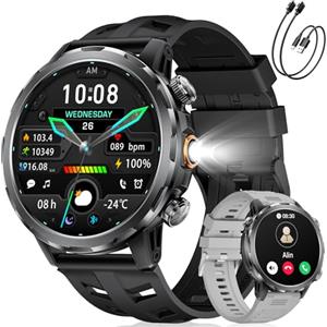 LIGE Smartwatch Uomo con Chiamata Bluetooth/1000mAh Batteria/LED Torcia, 1.7"Grande, 100+ Modalità Sportive, Cardiofrequenzimetro, Sonno, Notifiche Orologio Smartwatch per Android iOS, 2 Cinturini