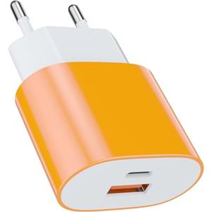 Samneer 25W USB tipo C Caricabatterie veloce 15W USB tipo A Adattatore （arancione）Per:iPhone17/16 Pro/Pro Max/Plus/15 14 13 12 11 Pro Max X XS cellulareSpina di ricarica USB C Rapido Alimentator