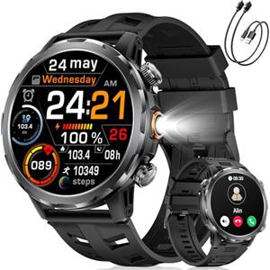 LIGE Smartwatch Uomo con Chiamata Bluetooth/1000mAh Batteria/LED Torcia, 1.7"Grande, 100+ Modalità Sportive, Cardiofrequenzimetro, Sonno, Notifiche Orologio Smartwatch per Android iOS, Silicone
