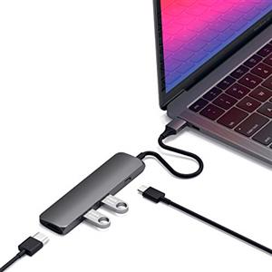 SATECHI Hub USB C 4 in 1 Slim Classic Adattatore Multipuerto con Ricarica PD 60W, HDMI 4K@60Hz e 2x Porte USB-A Dati 5Gbps per MacBook Air & Pro, PC Portatile - Grigio Siderale