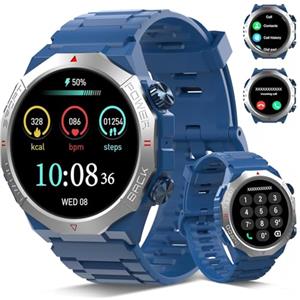 Qecnato Smartwatch Uomo Militare, 1.39" HD Orologio Smart watch con Chiamate Bluetooth, Tracker Attività con Sonno/Cardiofrequenzimetro, 110+ Modalità Sportive, IP68 Impermeabile per Android iOS, Blu
