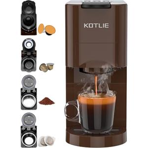 KOTLIE Macchina Da Caffè Capsule 4 in1,Per NES/DG/Caffè Macinato/ESE PadS(44mm),19Bar,800ML(AC-513K)（MARRONE