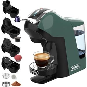 KOTLIE Macchina da caffè multifunzione compatibile con capsule e polvere, 3 tempi, 7 livelli di acqua, serbatoio acqua da 1 L (EM-308B)