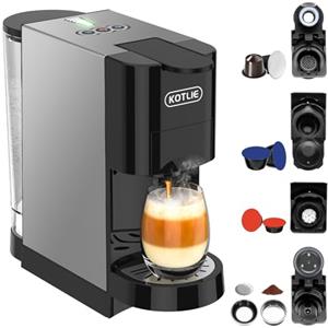 KOTLIE AC-513HF Macchina da caffè multifunzione 5 in 1 per NES/per DG/Caffè in polvere/ESE(44 mm)/per a modo mio, per tazze alte (Nero)