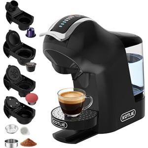 KOTLIE Macchina da caffè a capsule, per Nespresso, per Dolce Gusto, capsule A Modo Mio, caffè in polvere (44 mm) e caffè macinato, con volume e temperatura dell'acqua regolabili (EM-308B)
