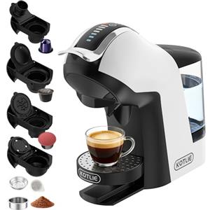 KOTLIE Macchina da caffè 5 in 1, 19 bar, multi-capsula per Nespresso/Dolce Gusto/ESE Pads (44 mm)/caffè in polvere, serbatoio acqua da 1 l, 3 temperature/7 quantità di acqua