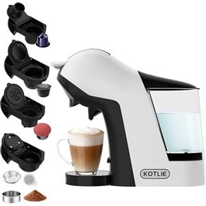 KOTLIE Macchina da caffè a capsule 5 in 1, per Dolce Gusto/per Nespresso/A Modo Mio/cialde ESE (44 mm) e caffè macinato, temperatura e volume dell'acqua regolabili, serbatoio dell'acqua da 1 litro (EM-308B)