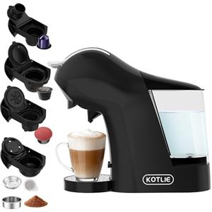 KOTLIE Macchina da caffè 5 in 1, 19 bar, multi-capsula per Nespresso/Dolce Gusto/ESE Pads (44 mm)/caffè in polvere, serbatoio acqua da 1 l, 3 temperature/7 quantità di acqua