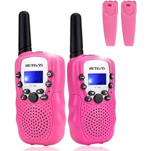 Retevis RT388 Walkie Talkie Bambini, Giocattolo a Lungo Raggio 8CH RegaliBambini 4-12 Anni, Torcia LCD Retroilluminata Campeggio, Avventure all'Aperto, Giochi per Famiglia (1 Paio, Rosa)