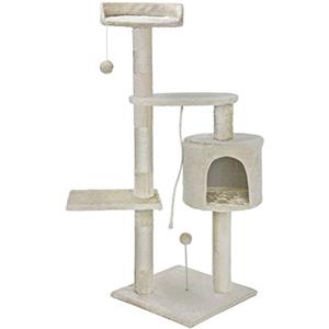 Bakaji Albero Tiragraffi per Gatti in Sisal e Peluche Parco Giochi Gatto con Cuccia Pali Graffiatoio e 3 Piattaforme Dimensioni 112 x 67 x 55 cm (Crema)