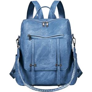 Leathario Zaino Donna in Pelle Vegana Impermeabile Antifurto,Borsa Elegante 3-in-1,Zaino da Lavoro, Viaggio e Uso Quotidiano(Blu)