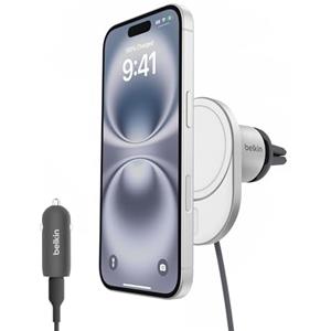 Belkin BoostCharge Pro Caricabatteria da Auto Wireless Magnetico con Qi2 da 15W, Caricatore Compatibile con MagSafe per iPhone 17, Air, Pixelsnap, 16, Cavo e alimentatore USB-C da 20W incluso