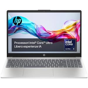 HP Laptop 15-fd1005sl, PC Portatile 15", Display FHD, Notebook, (Intel Core Ultra 5 125H, RAM 16GB, SSD 512GB, Windows 11), Computer Portatile, Uso quotidiano, Tastiera Italiana, QWERTY, Argento