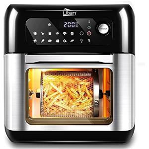 Uten Friggitrice ad Aria 10 Litri, 12 in 1 Forno ad Aria Calda con LED Touch Screen, Friggitrice Senza Olio da 1500W XXXL, Ricetta PDF, Acciaio Inox, 30P x 33l x 36H cm