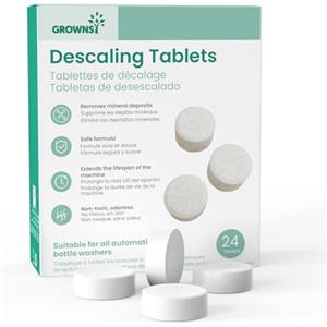 Grownsy Pastiglie Decalcificante 24 Pezzi - Tablette per Lavabiberon, Sterilizzatori e Scaldabiberon, Rimuove Calcare e Residui, Pulizia Rapida e Facile