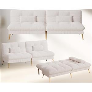 COMHOMA Divano Letto Pieghevole con Schienale Regolabile a 5 Posizioni, Divano Trasformabile Salvaspazio, Schiuma ad Alta Densità, Tessuto effetto peluche, Bianco