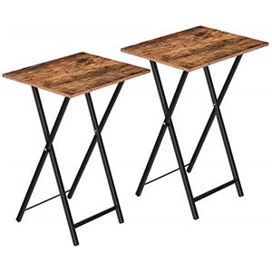 HOOBRO Tavolino, Tavolini per Spuntini, Set di 2 Pieghevoli Tavolo, Accanto al Divano, Stile Industriale, per Spazio Stretto, Struttura Stabile, Montaggio Facile, Marrone Vintage e Nero EBF25BZ01