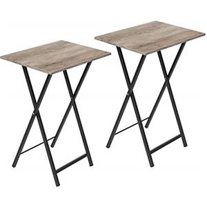 HOOBRO Tavolino, Tavolini per Spuntini, Set di 2 Pieghevoli Tavolo, Accanto al Divano, Stile Industriale, per Spazio Stretto, Struttura Stabile, Montaggio Facile, Greige e Nero EBG25BZ01