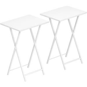 HOOBRO Tavolino, Tavolini per Spuntini, Set di 2 Pieghevoli Tavolo, Accanto al Divano, Stile Industriale, per Spazio Stretto, Struttura Stabile, Montaggio Facile, Bianco EWW25BZ01N1