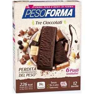 Pesoforma Barrette ai Tre Cioccolati - Pasto Sostitutivo Completo e Ricco di Vitamine e Minerali, 12 Barrette da 372 g