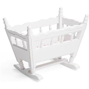 Odoria Casa delle Bambole Culla Miniatura: 1/12 Scala Lettino Letto Per Bambole per Cameretta Bambino - Mini Mobili Bianco Legno