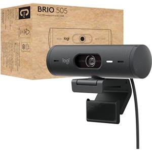 Logitech Brio 505 Webcam Full HD con correzione automatica dell'illuminazione, inquadratura automatica, modalità Mostra, 2 microfoni con riduzione del rumore, Msft Teams, Google Meet, Zoom - Grigio