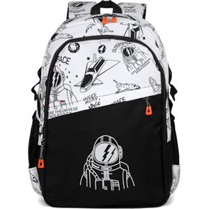 FuninCrea Borsa Zaino Donna Uomo, Astronauta Zaino da Viaggio con 3 Tasche, Grande Capacità Zaini Donna Elegante Resistente All'Usura Zaini Laptop per Computer Portatile da 15 Pollici, Bianco