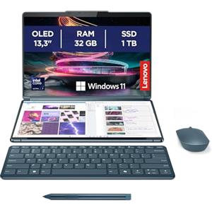 Lenovo Yoga Book 9 Notebook 13,3" Display Touch 2.8K (2880x1800) OLED, Intel Core Ultra 7 155U, RAM 32GB, 1TB SSD, Windows 11, Lenovo Digital Pen 3 + Yoga Slim Mouse + Folio Stand inclusi - Tidal Teal