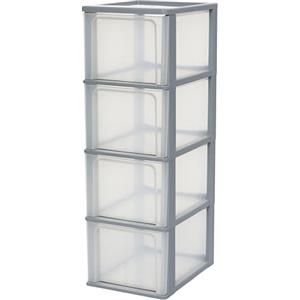 Iris Ohyama Cassettiera in Plastica, Portaoggetti, 4 Cassetti Medi, Grigio, Apertura Facile, Formato A4, A5 e A6, Organizzatore, Per Ufficio, Scuola, Cartoleria, Senza BPA, Contenitore, OCH-2400