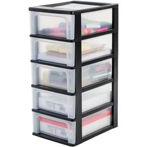 Iris Ohyama Cassettiera in Plastica, Portaoggetti, 5 Cassetti Medi, Nero, Apertura Facile, Formato A4, A5 e A6, Organizzatore, Per Ufficio, Scuola, Cartoleria, Senza BPA, Contenitore, OCH-2005