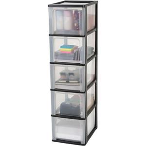 Iris Ohyama Cassettiera in Plastica, Portaoggetti, 5 Cassetti Grandi, Nero, Apertura Facile, Formato A4, A5 e A6, Organizzatore, Per Ufficio, Scuola, Cartoleria, Senza BPA, Contenitore, OCH-2500