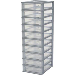 Iris Ohyama Cassettiera in Plastica, Portaoggetti, 10 Cassetti Medi, Grigio, Apertura Facile, Formato A4, A5 e A6, Organizzatore, Per Ufficio, Scuola, Cartoleria, Senza BPA, Contenitore, OCH-2100