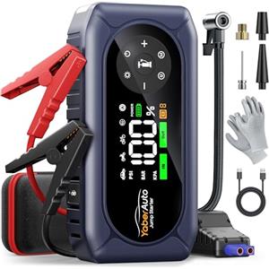 YaberAuto Booster Avviamento Auto 6500A con Compressore 150PSI, YaberAuto Avviatore Batteria Auto per 9.0L Gas/8.0L Diesel, 12V Starter Batteria, Guanti isolanti, 500 lumen Torcia